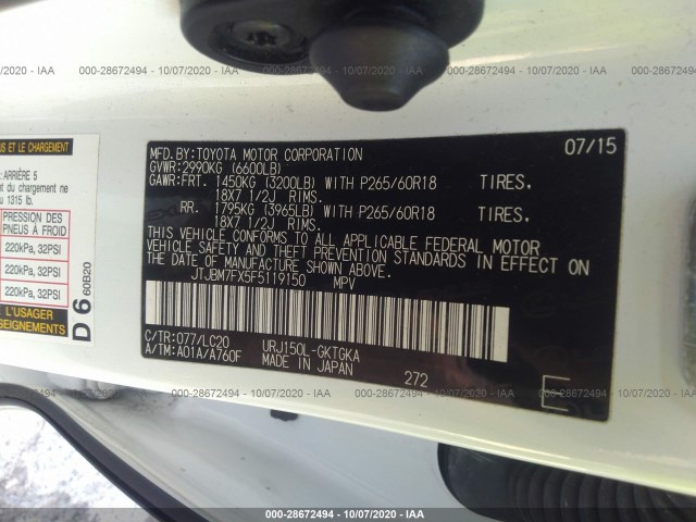 Photo 8 VIN: JTJBM7FX5F5119150 - LEXUS GX 460 