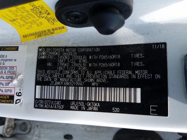 Photo 9 VIN: JTJBM7FX8K5219947 - LEXUS GX-460 