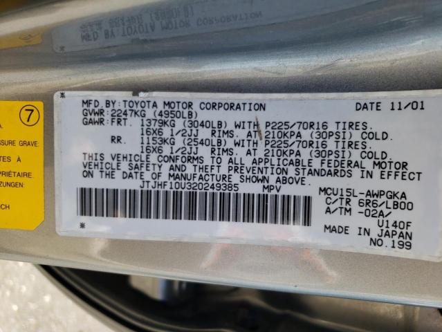 Photo 12 VIN: JTJHF10U320249385 - LEXUS RX300 