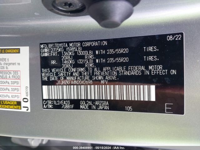 Photo 8 VIN: JTJHZKFA4N2042698 - LEXUS RX 350L 