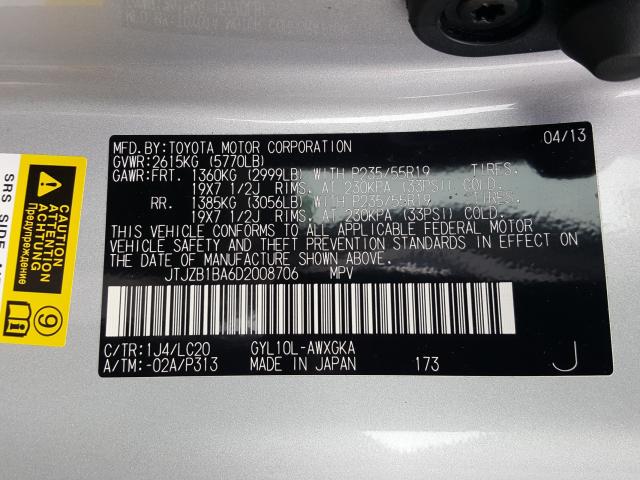 Photo 9 VIN: JTJZB1BA6D2008706 - LEXUS RX 450 