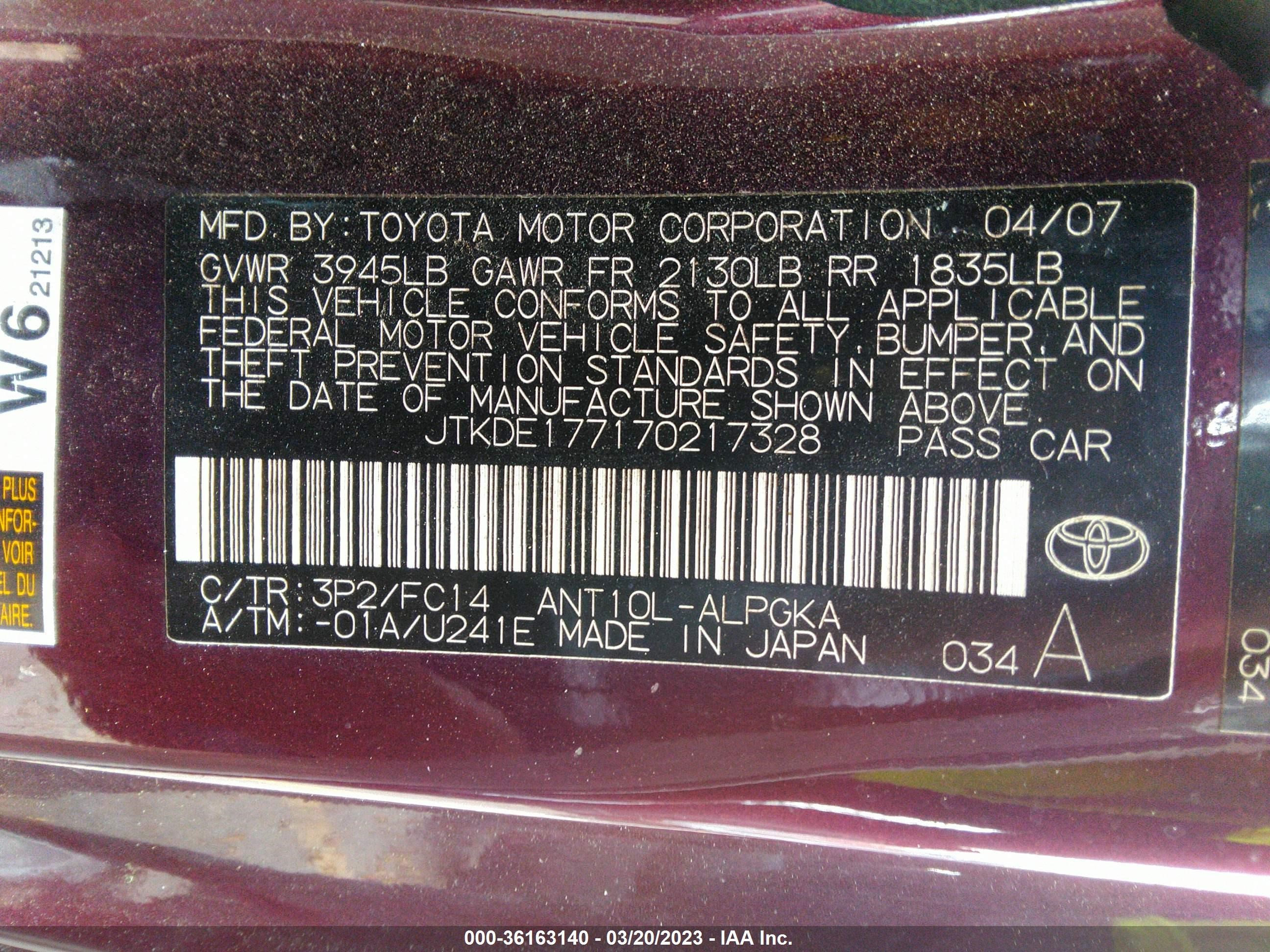 Photo 8 VIN: JTKDE177170217328 - SCION TC 