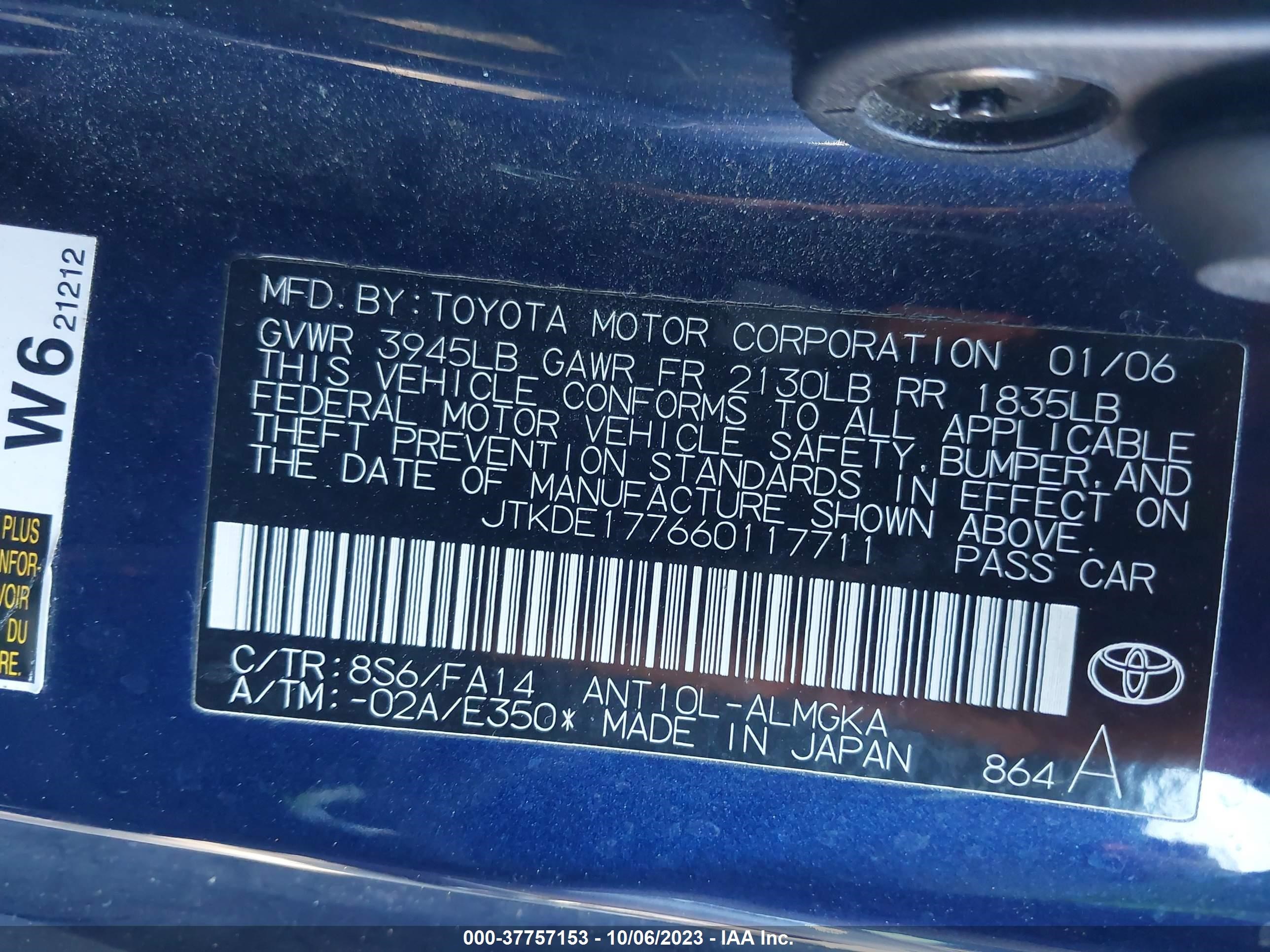 Photo 8 VIN: JTKDE177660117711 - SCION TC 