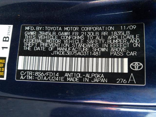 Photo 9 VIN: JTKDE3B75A0311481 - TOYOTA SCION TC 