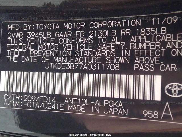 Photo 8 VIN: JTKDE3B77A0311708 - SCION TC 