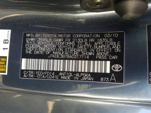 Photo 9 VIN: JTKDE3B78A0317114 - TOYOTA SCION TC 