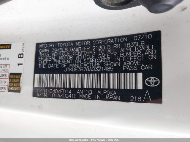 Photo 8 VIN: JTKDE3B78A0321485 - SCION TC 