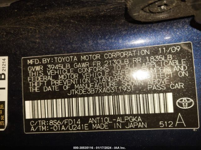 Photo 8 VIN: JTKDE3B7XA0311931 - SCION TC 