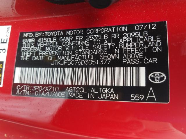 Photo 9 VIN: JTKJF5C76D3051377 - TOYOTA SCION TC 