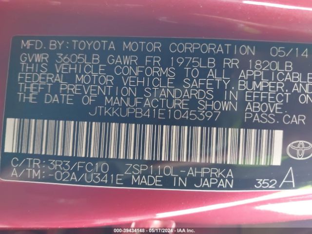 Photo 8 VIN: JTKKUPB41E1045397 - TOYOTA SCION XD 