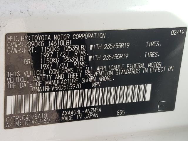 Photo 9 VIN: JTMA1RFV5KD515970 - TOYOTA RAV4 XLE P 