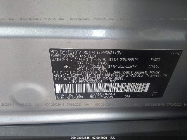 Photo 8 VIN: JTMA1RFV7KD003661 - TOYOTA RAV4 