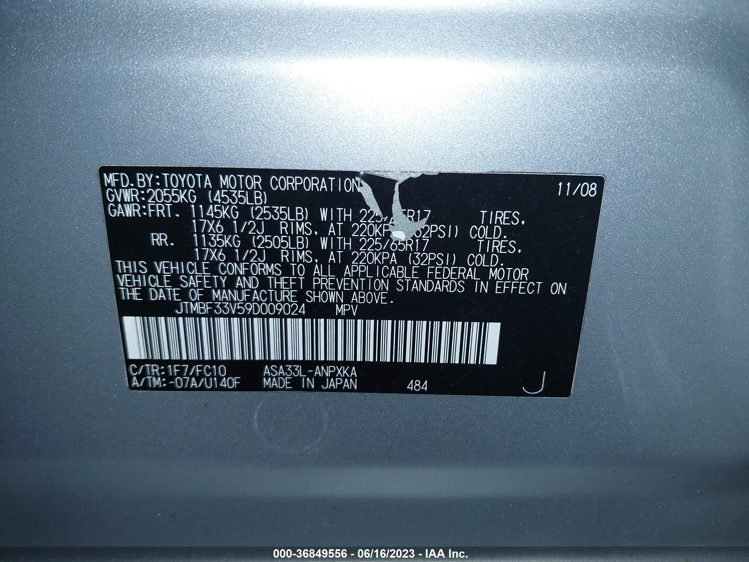 Photo 8 VIN: JTMBF33V59D009024 - TOYOTA RAV 4 