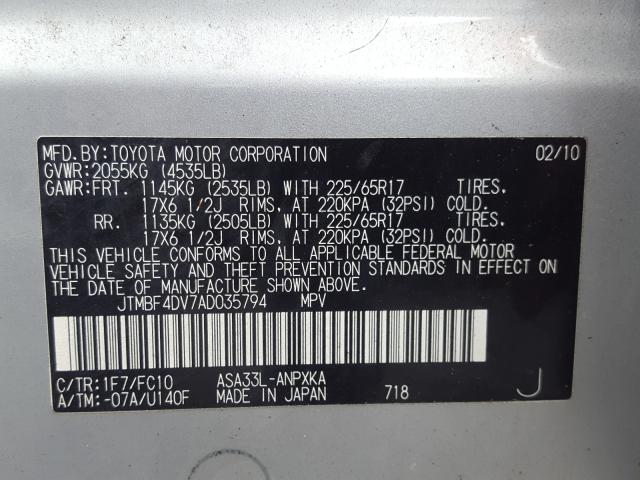 Photo 9 VIN: JTMBF4DV7AD035794 - TOYOTA RAV4 