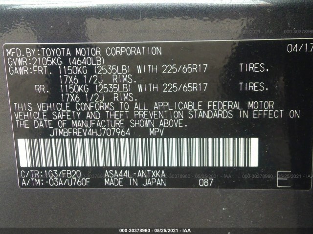 Photo 8 VIN: JTMBFREV4HJ707964 - TOYOTA RAV4 