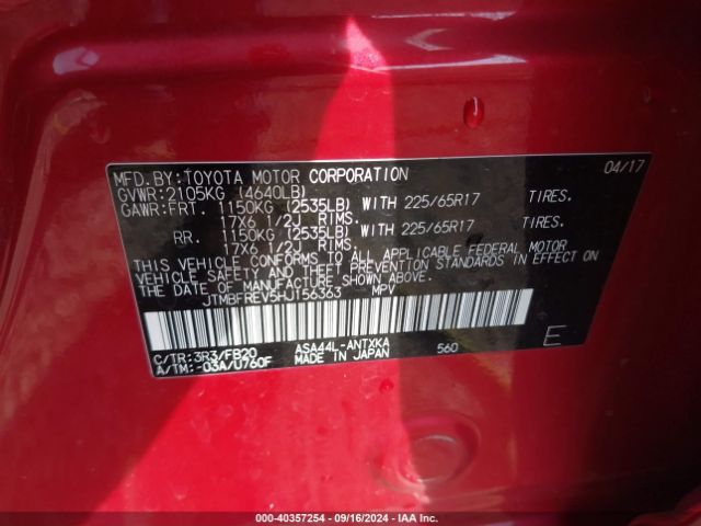 Photo 8 VIN: JTMBFREV5HJ156363 - TOYOTA RAV4 