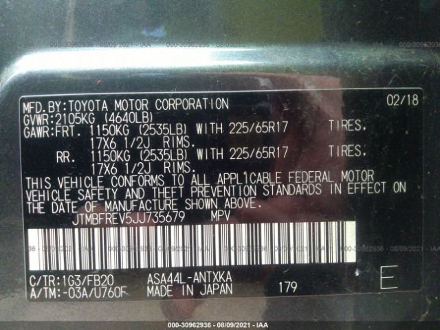 Photo 8 VIN: JTMBFREV5JJ735679 - TOYOTA RAV4 