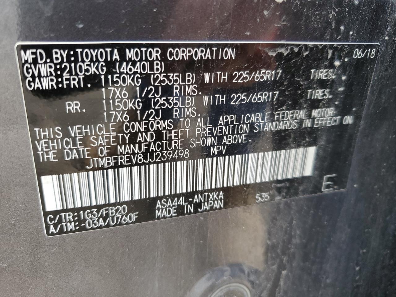 Photo 12 VIN: JTMBFREV8JJ239498 - TOYOTA RAV 4 