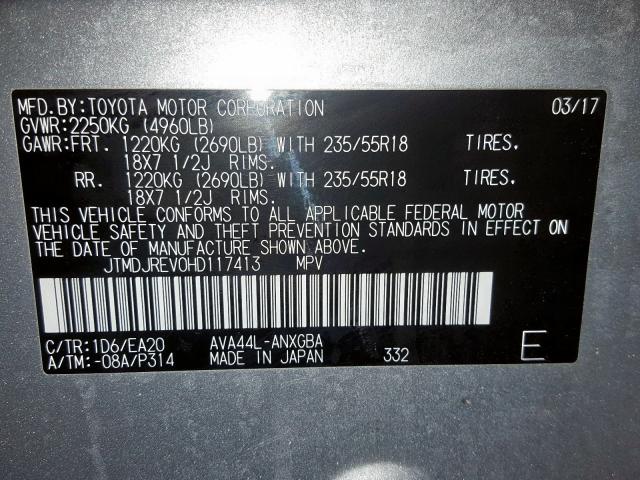 Photo 9 VIN: JTMDJREV0HD117413 - TOYOTA RAV4 HV LI 