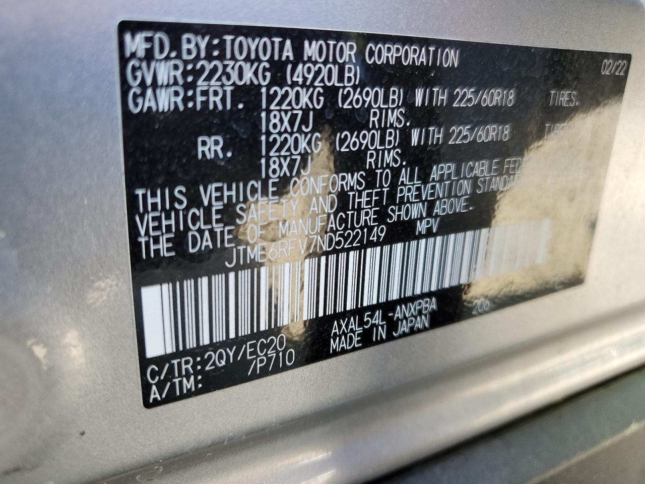 Photo 12 VIN: JTME6RFV7ND522149 - TOYOTA RAV 4 