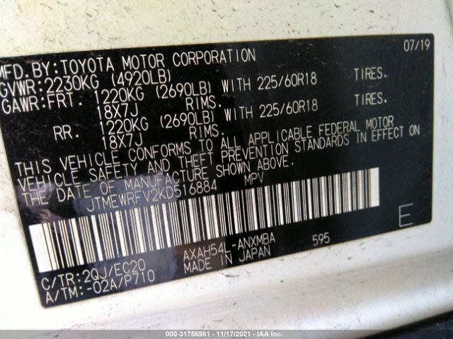 Photo 8 VIN: JTMEWRFV2KD516884 - TOYOTA RAV4 