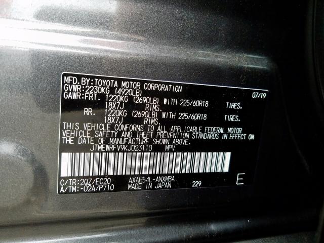 Photo 9 VIN: JTMEWRFV9KJ023110 - TOYOTA RAV4 XSE 