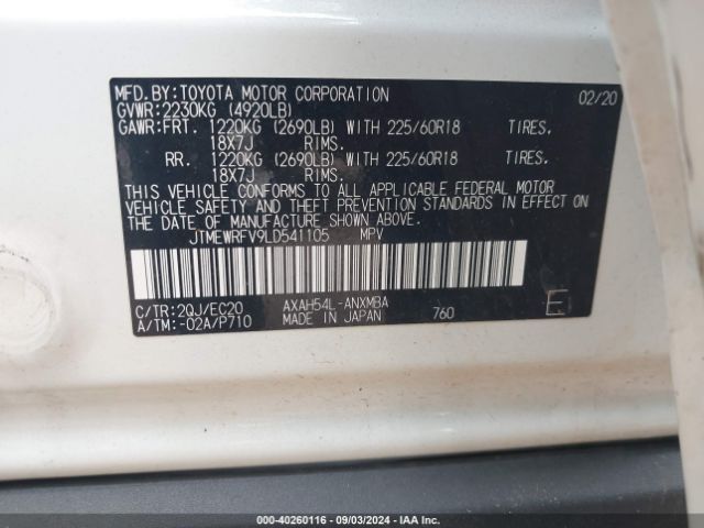 Photo 8 VIN: JTMEWRFV9LD541105 - TOYOTA RAV4 