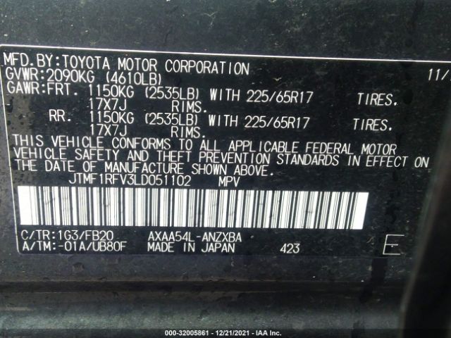 Photo 8 VIN: JTMF1RFV3LD051102 - TOYOTA RAV4 