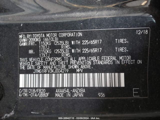 Photo 8 VIN: JTMG1RFV3KJ004219 - TOYOTA RAV4 