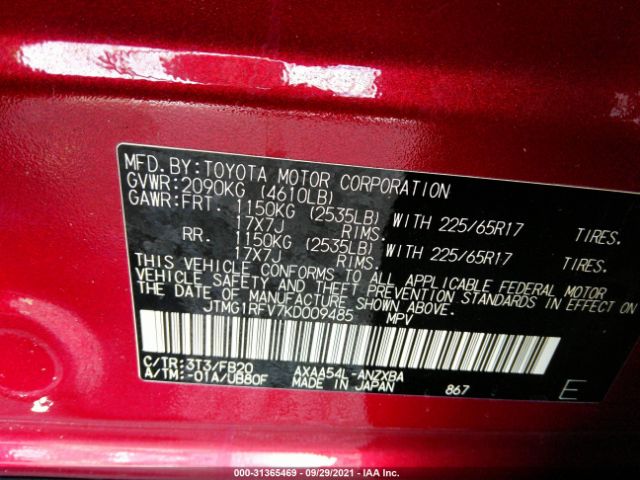 Photo 8 VIN: JTMG1RFV7KD009485 - TOYOTA RAV4 