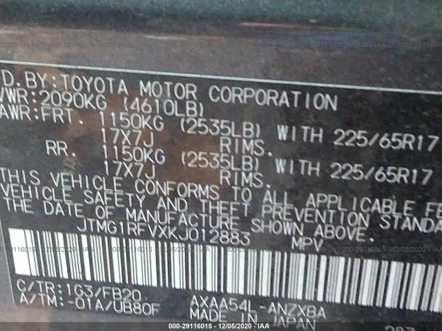 Photo 8 VIN: JTMG1RFVXKJ012883 - TOYOTA RAV4 