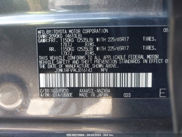 Photo 8 VIN: JTMK1RFV9KJ016143 - TOYOTA RAV4 