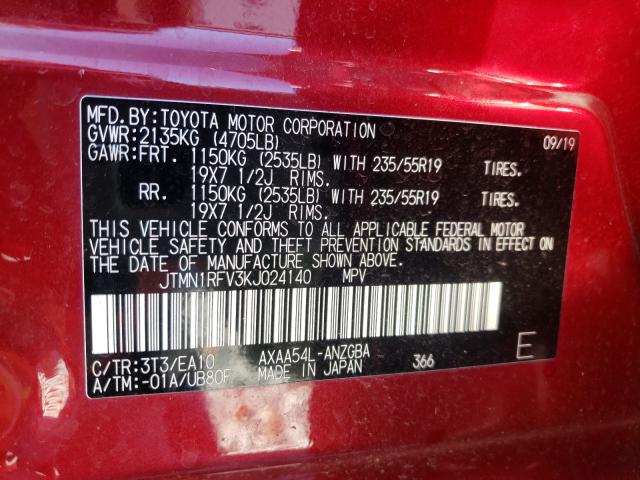 Photo 9 VIN: JTMN1RFV3KJ024140 - TOYOTA RAV4 LIMIT 