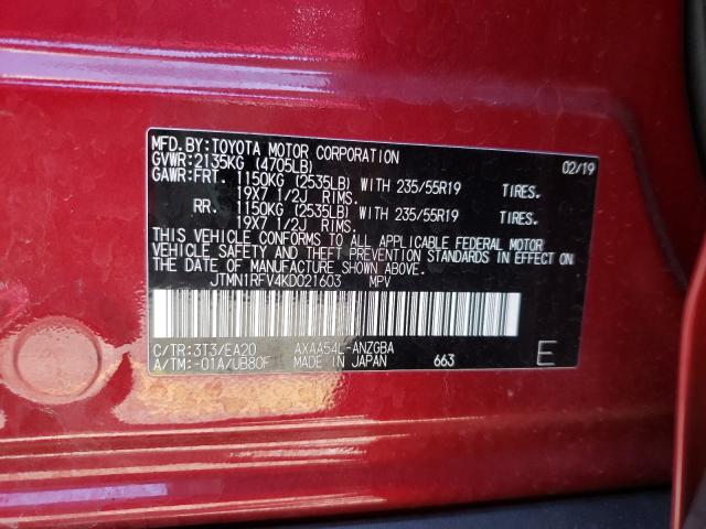 Photo 9 VIN: JTMN1RFV4KD021603 - TOYOTA RAV4 LIMIT 