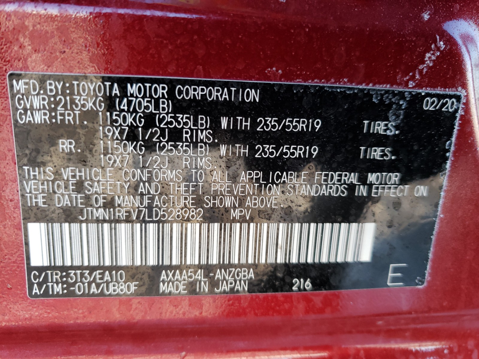 Photo 9 VIN: JTMN1RFV7LD528982 - TOYOTA RAV4 LIMIT 