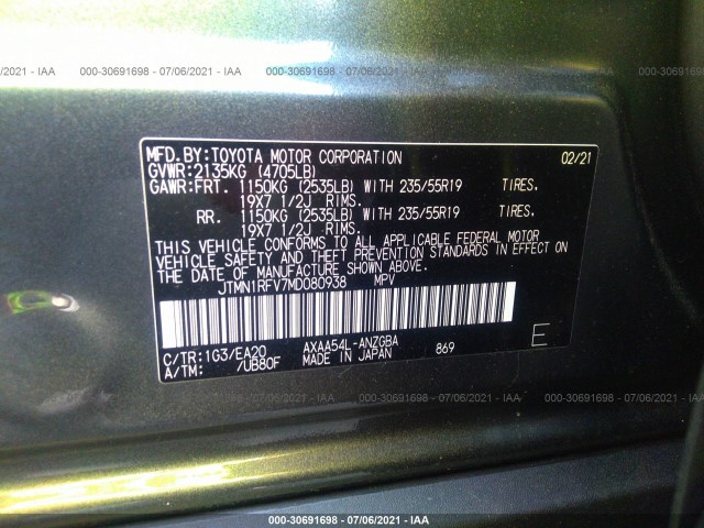 Photo 8 VIN: JTMN1RFV7MD080938 - TOYOTA RAV4 