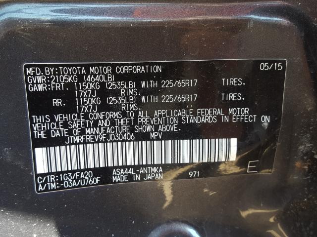 Photo 9 VIN: JTMRFREV9FJ030406 - TOYOTA RAV4 XLE 