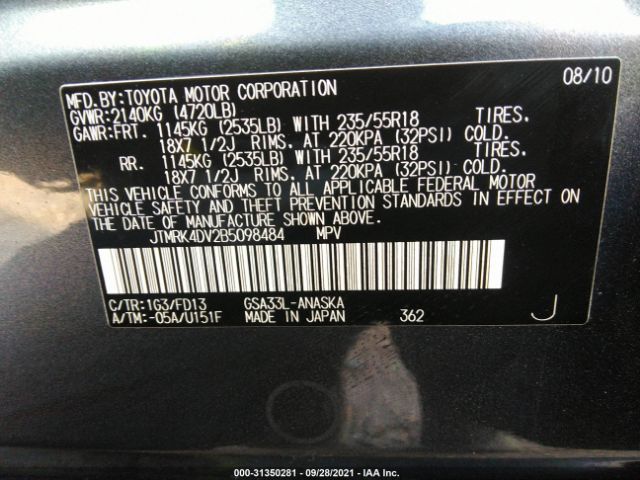 Photo 8 VIN: JTMRK4DV2B5098484 - TOYOTA RAV4 