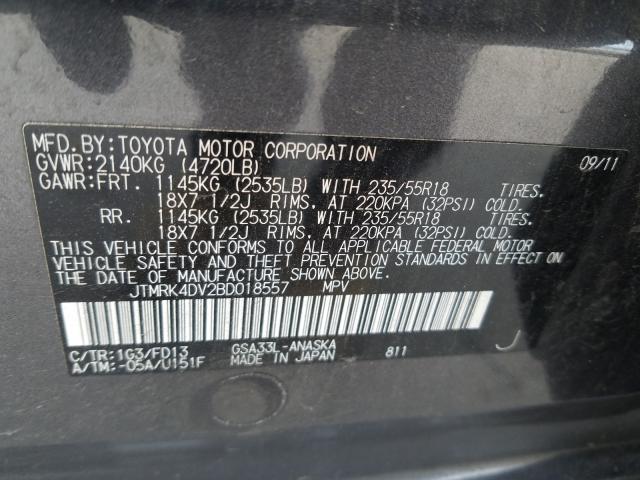 Photo 9 VIN: JTMRK4DV2BD018557 - TOYOTA RAV4 SPORT 