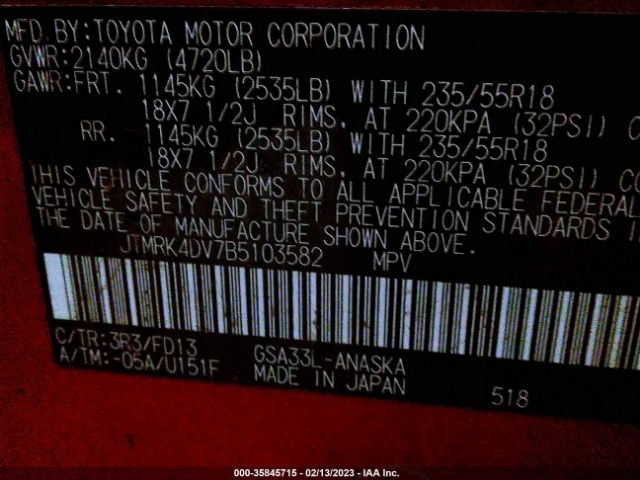 Photo 8 VIN: JTMRK4DV7B5103582 - TOYOTA RAV4 