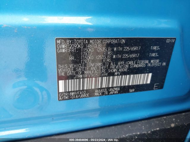 Photo 8 VIN: JTMW1RFV1KD511694 - TOYOTA RAV4 