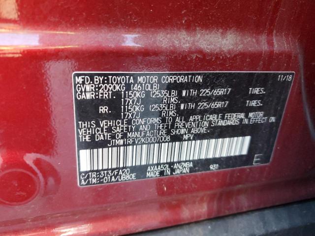 Photo 12 VIN: JTMW1RFV2KD007008 - TOYOTA RAV4 