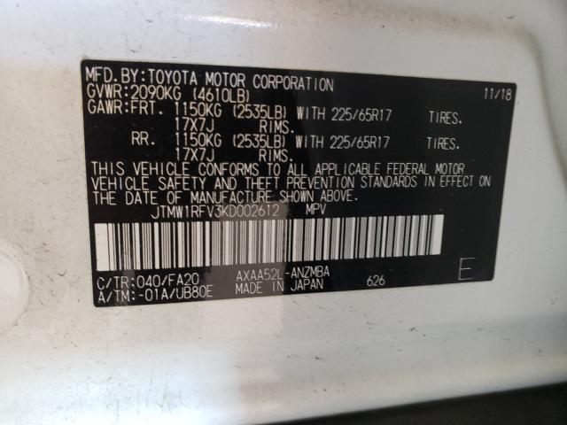 Photo 9 VIN: JTMW1RFV3KD002612 - TOYOTA RAV4 XLE 