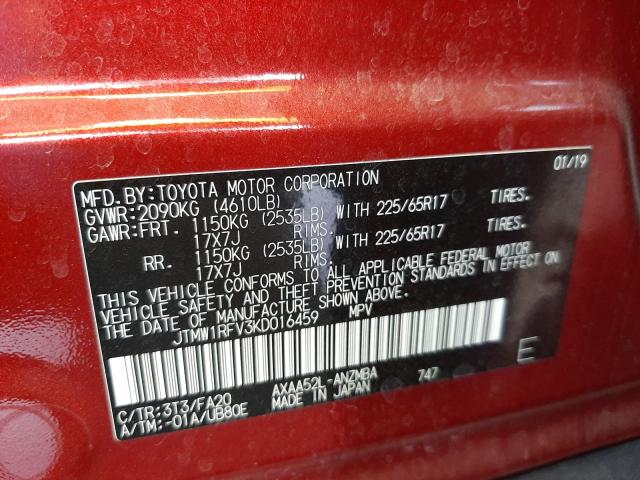 Photo 9 VIN: JTMW1RFV3KD016459 - TOYOTA RAV4 XLE 