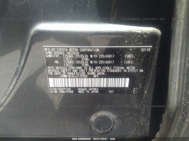 Photo 8 VIN: JTMWFREV0JJ175958 - TOYOTA RAV4 