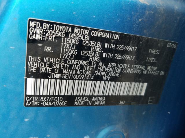 Photo 9 VIN: JTMWFREV1GD091414 - TOYOTA RAV4 XLE 