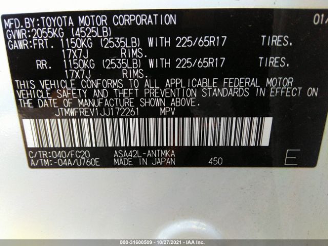 Photo 8 VIN: JTMWFREV1JJ172261 - TOYOTA RAV4 