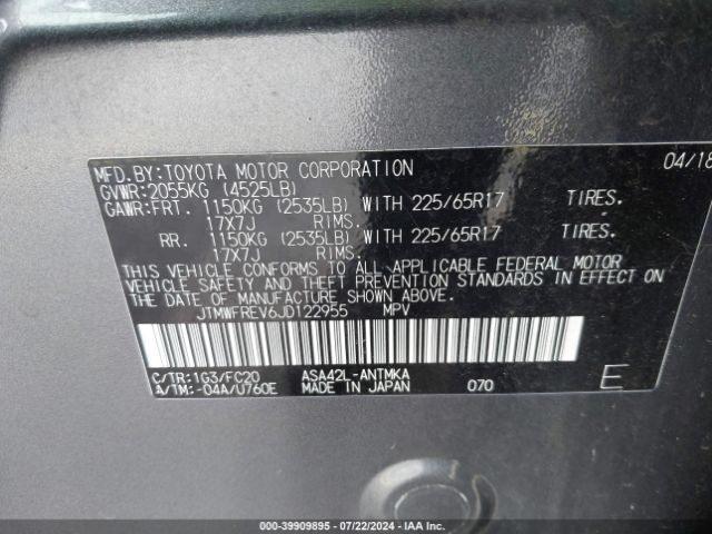 Photo 8 VIN: JTMWFREV6JD122955 - TOYOTA RAV4 