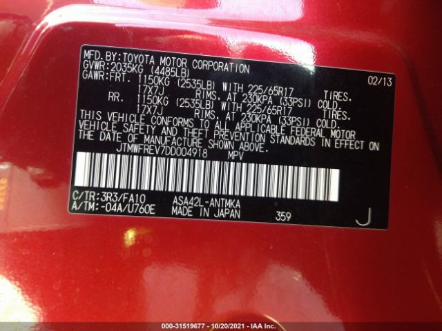 Photo 8 VIN: JTMWFREV7DD004918 - TOYOTA RAV4 