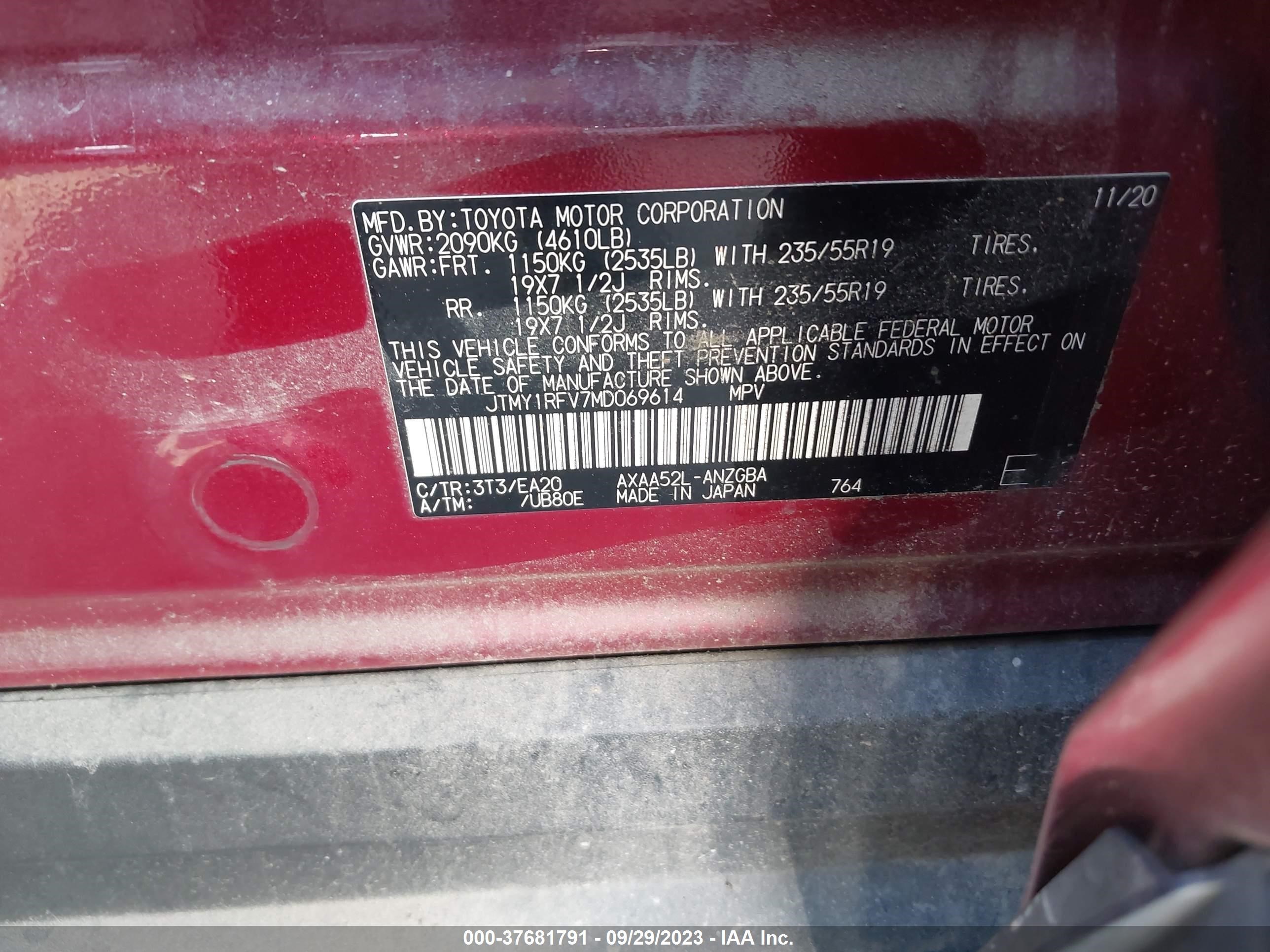 Photo 8 VIN: JTMY1RFV7MD069614 - TOYOTA RAV 4 